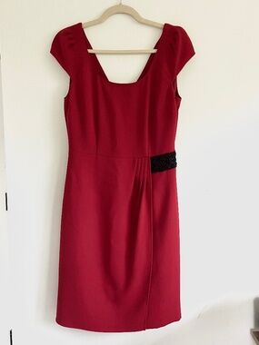 NWOT Antonio Melani Red Anita Wool Blend Mature Formal Cap Sleeve Dress Size 4